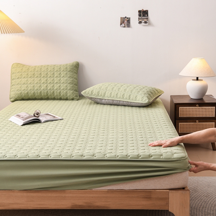 91家纺网 家纺一手货源 找家纺 小萌虎 2025新款防水夹棉单品床笠-星愿 星愿-果绿