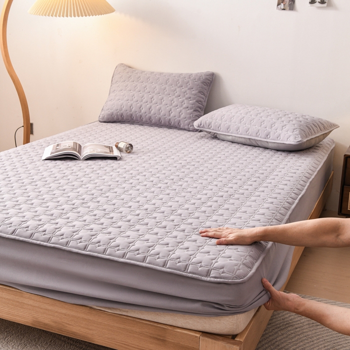 91家纺网 家纺一手货源 找家纺 小萌虎 2025新款防水夹棉单品床笠-星愿 星愿-灰