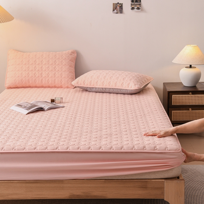 91家纺网 家纺一手货源 找家纺 小萌虎 2025新款防水夹棉单品床笠-星愿 星愿-粉