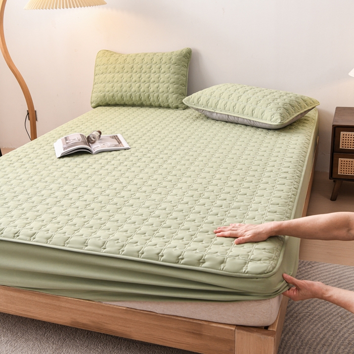 91家纺网 家纺一手货源 找家纺 小萌虎 2025新款防水夹棉单品床笠-星愿 星愿-果绿