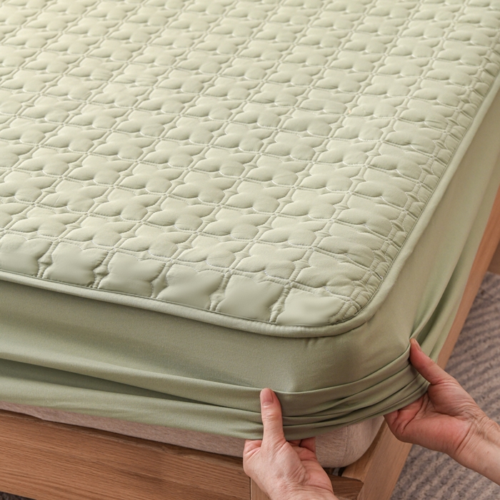 91家纺网 家纺一手货源 找家纺 小萌虎 2025新款防水夹棉单品床笠-星愿 星愿-果绿