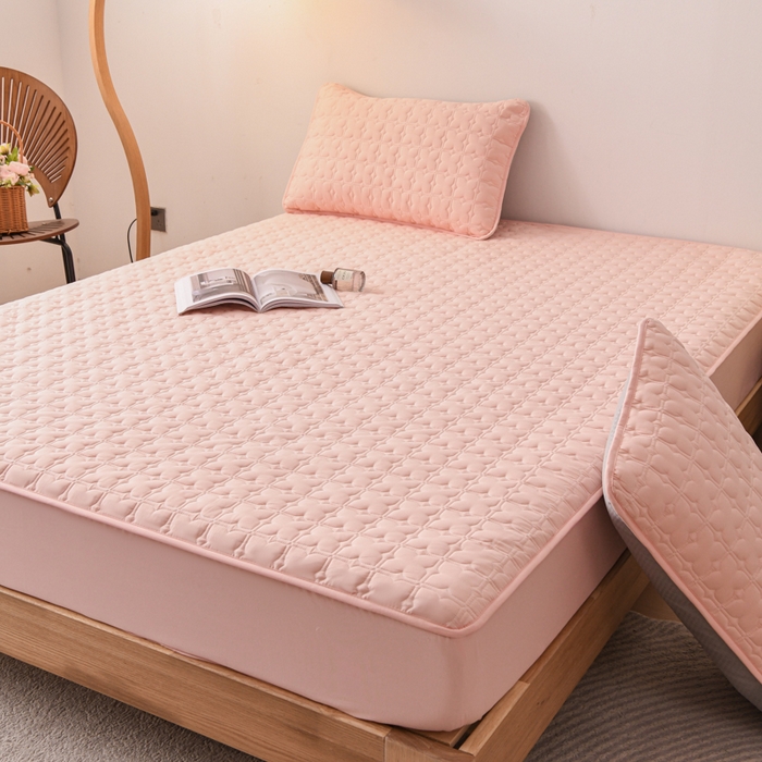 91家纺网 家纺一手货源 找家纺 小萌虎 2025新款防水夹棉单品床笠-星愿 星愿-粉