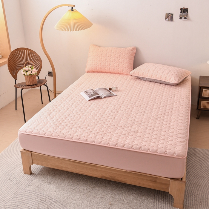 91家纺网 家纺一手货源 找家纺 小萌虎 2025新款防水夹棉单品床笠-星愿 星愿-粉