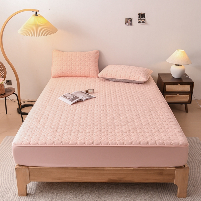 91家纺网 家纺一手货源 找家纺 小萌虎 2025新款防水夹棉单品床笠-星愿 星愿-粉