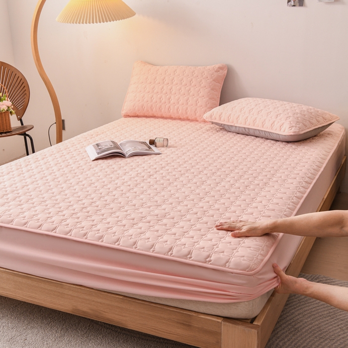 91家纺网 家纺一手货源 找家纺 小萌虎 2025新款防水夹棉单品床笠-星愿 星愿-粉