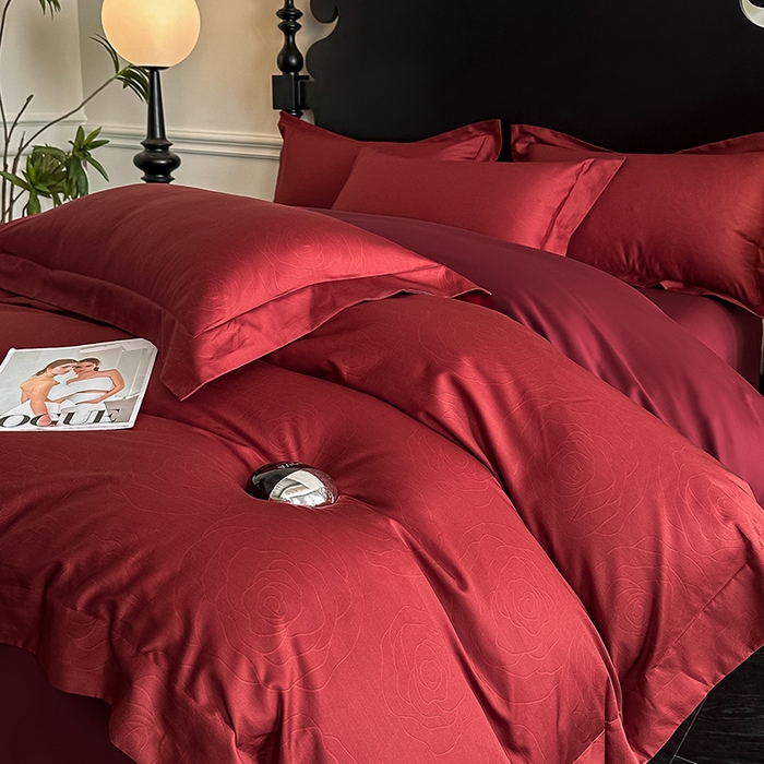 91家纺网 家纺一手货源 找家纺 置顶家纺 2025新款亲肤数码印花四件套-婚庆系列 幸遇你-安克拉红