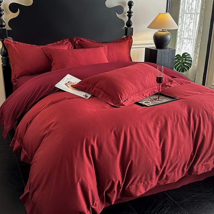 91家纺网 家纺一手货源 找家纺 置顶家纺 2025新款亲肤数码印花四件套-婚庆系列 幸遇你-安克拉红