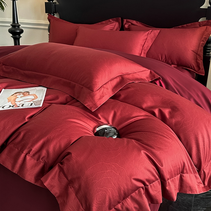 91家纺网 家纺一手货源 找家纺 置顶家纺 2025新款亲肤数码印花四件套-婚庆系列 幸遇你-安克拉红