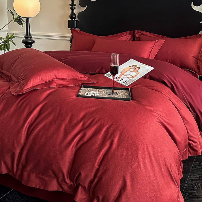 91家纺网 家纺一手货源 找家纺 置顶家纺 2025新款亲肤数码印花四件套-婚庆系列 幸遇你-安克拉红