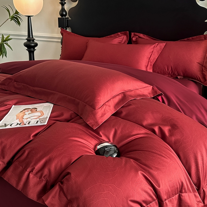 91家纺网 家纺一手货源 找家纺 置顶家纺 2025新款亲肤数码印花四件套-婚庆系列 幸遇你-安克拉红