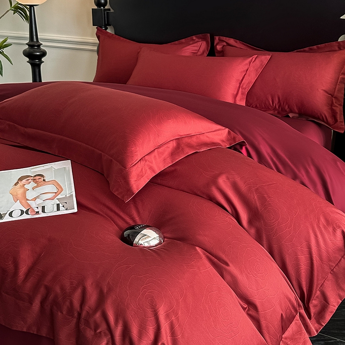 91家纺网 家纺一手货源 找家纺 置顶家纺 2025新款亲肤数码印花四件套-婚庆系列 幸遇你-安克拉红