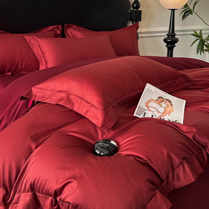 91家纺网 家纺一手货源 找家纺 置顶家纺 2025新款亲肤数码印花四件套-婚庆系列 幸遇你-安克拉红