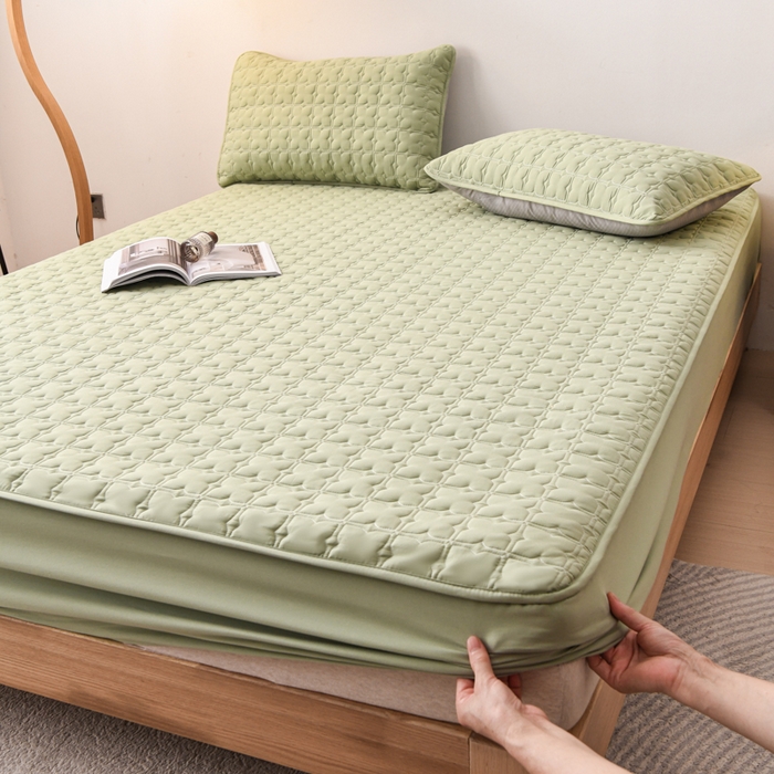 91家纺网 家纺一手货源 找家纺 小萌虎 2025新款防水夹棉单品床笠-星愿 星愿-果绿