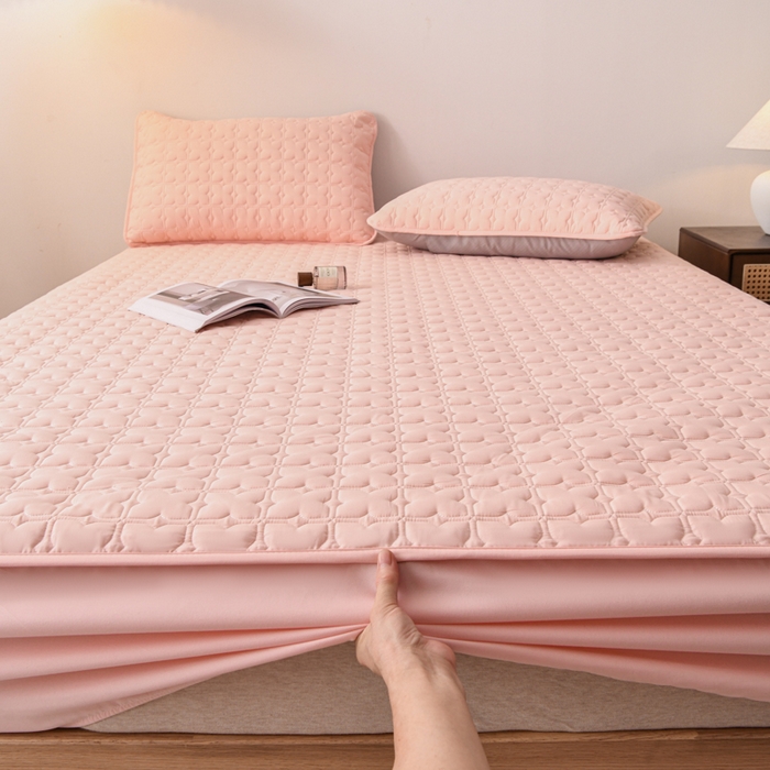 91家纺网 家纺一手货源 找家纺 小萌虎 2025新款防水夹棉单品床笠-星愿 星愿-粉