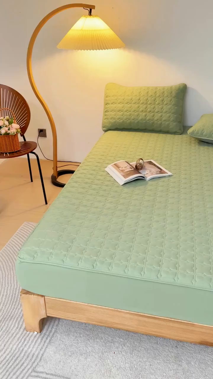 91家纺网 家纺一手货源 找家纺 小萌虎 2025新款防水夹棉单品床笠-星愿 星愿-果绿