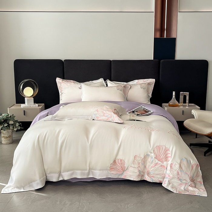 91家纺网 家纺一手货源 找家纺 置顶家纺 2025新款COCO小姐升级版水洗天丝四件套系列 COCO小姐升级版-白+香芋紫