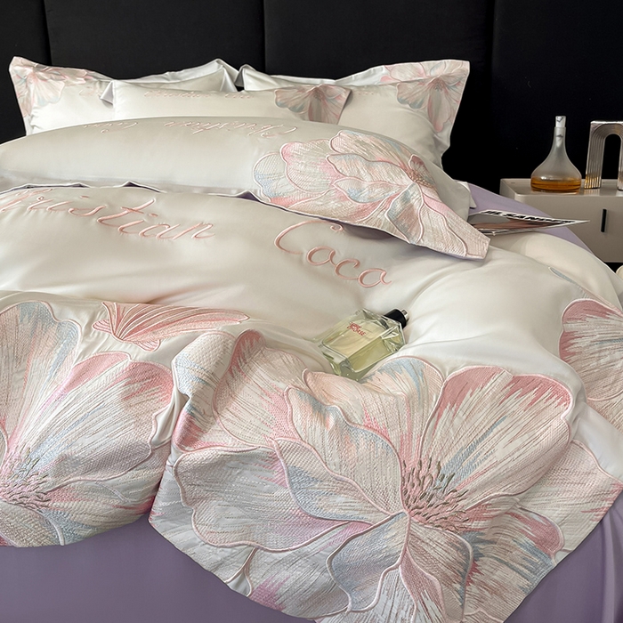 91家纺网 家纺一手货源 找家纺 置顶家纺 2025新款COCO小姐升级版水洗天丝四件套系列 COCO小姐升级版-白+香芋紫