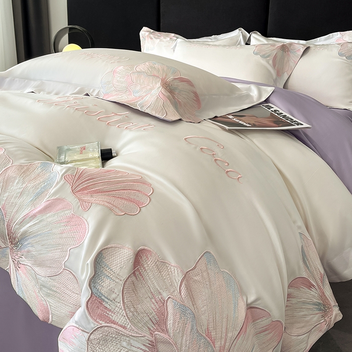 91家纺网 家纺一手货源 找家纺 置顶家纺 2025新款COCO小姐升级版水洗天丝四件套系列 COCO小姐升级版-白+香芋紫