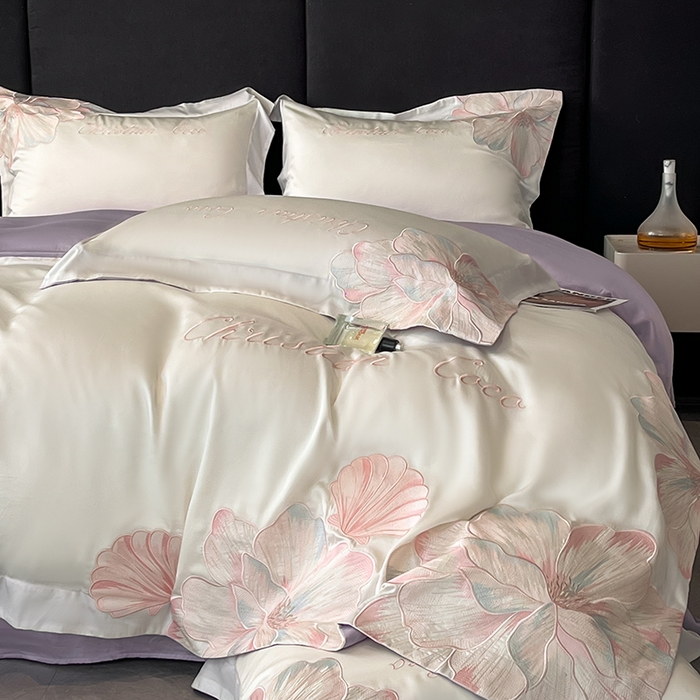 91家纺网 家纺一手货源 找家纺 置顶家纺 2025新款COCO小姐升级版水洗天丝四件套系列 COCO小姐升级版-白+香芋紫