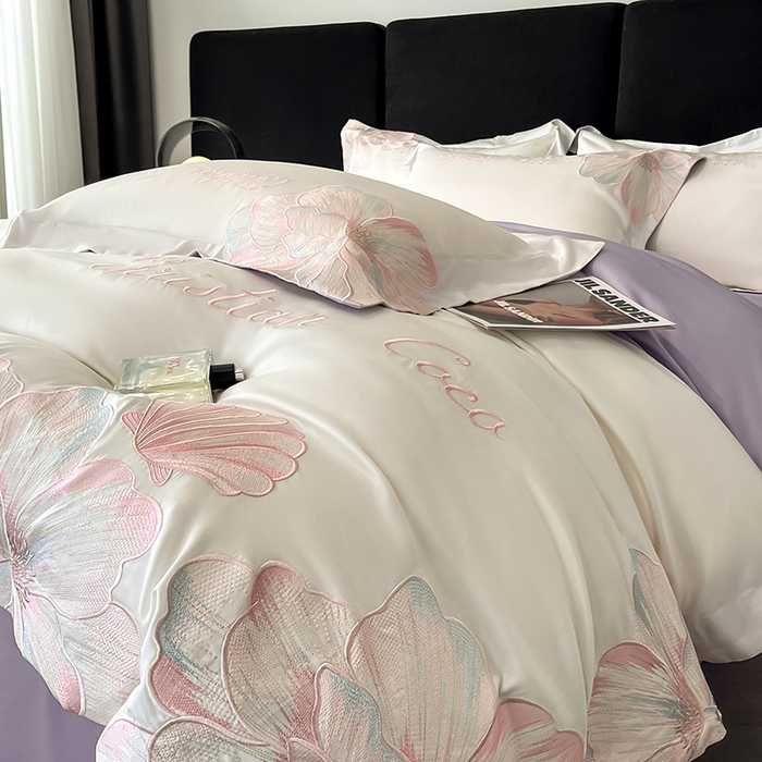 91家纺网 家纺一手货源 找家纺 置顶家纺 2025新款COCO小姐升级版水洗天丝四件套系列 COCO小姐升级版-白+香芋紫