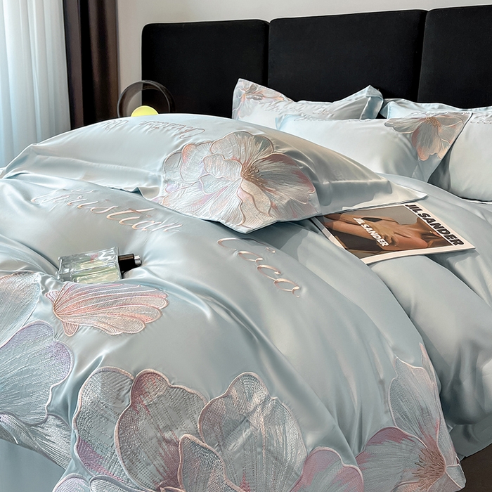 91家纺网 家纺一手货源 找家纺 置顶家纺 2025新款COCO小姐升级版水洗天丝四件套系列 COCO小姐升级版-浅蓝