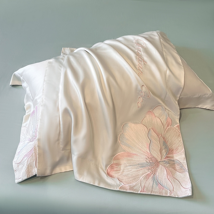 91家纺网 家纺一手货源 找家纺 置顶家纺 2025新款COCO小姐升级版水洗天丝四件套系列 COCO小姐升级版-白+繁星蓝