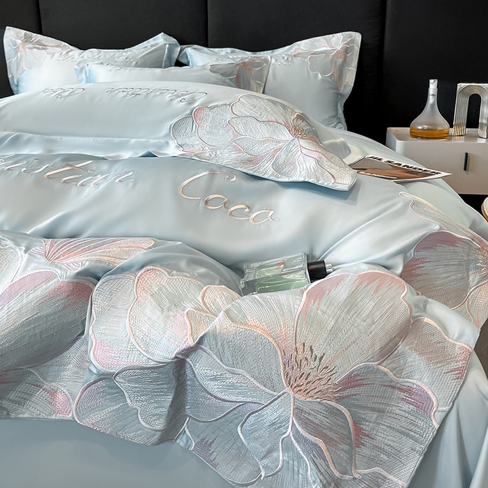 91家纺网 家纺一手货源 找家纺 置顶家纺 2025新款COCO小姐升级版水洗天丝四件套系列 COCO小姐升级版-浅蓝