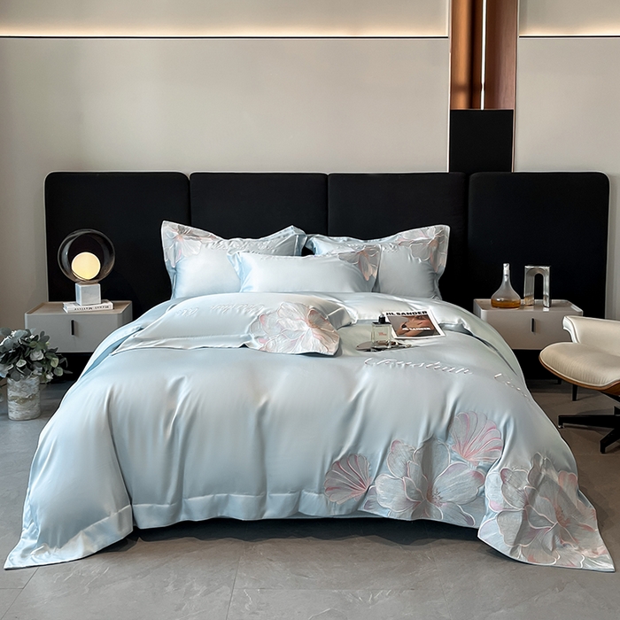 91家纺网 家纺一手货源 找家纺 置顶家纺 2025新款COCO小姐升级版水洗天丝四件套系列 COCO小姐升级版-浅蓝