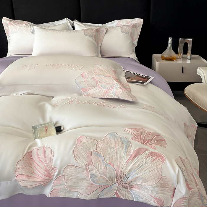 91家纺网 家纺一手货源 找家纺 置顶家纺 2025新款COCO小姐升级版水洗天丝四件套系列 COCO小姐升级版-白+香芋紫