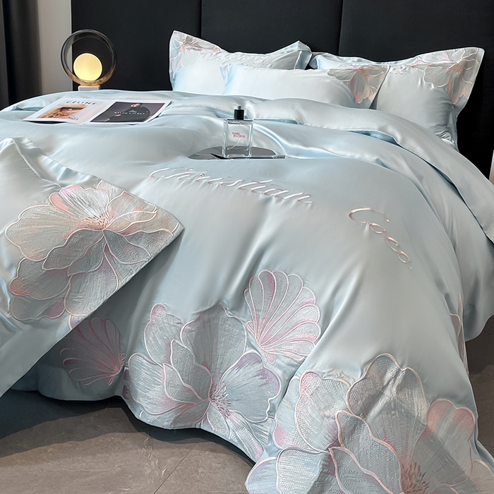 91家纺网 家纺一手货源 找家纺 置顶家纺 2025新款COCO小姐升级版水洗天丝四件套系列 COCO小姐升级版-浅蓝