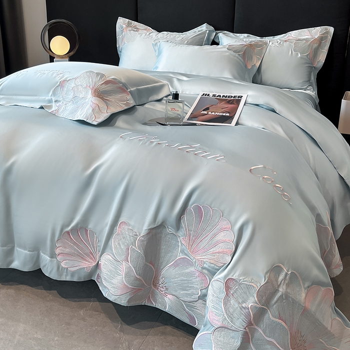 91家纺网 家纺一手货源 找家纺 置顶家纺 2025新款COCO小姐升级版水洗天丝四件套系列 COCO小姐升级版-浅蓝