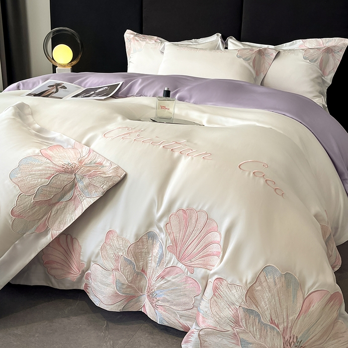 91家纺网 家纺一手货源 找家纺 置顶家纺 2025新款COCO小姐升级版水洗天丝四件套系列 COCO小姐升级版-白+香芋紫