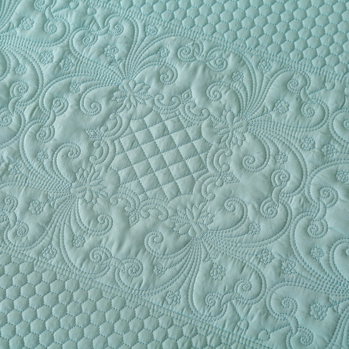 91家纺网 家纺一手货源 找家纺 OL家纺 2025新款全棉夹棉床盖三件套-欧花系列 品绿色