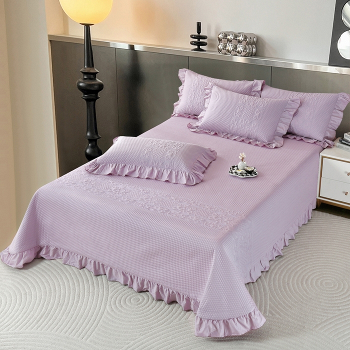 91家纺网 家纺一手货源 找家纺 OL家纺 2025新款全棉夹棉床盖三件套-欧花系列 茄花紫