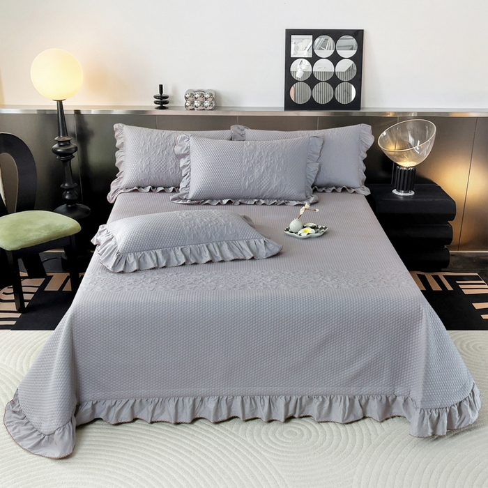 91家纺网 家纺一手货源 找家纺 OL家纺 2025新款全棉夹棉床盖三件套-欧花系列 高级灰