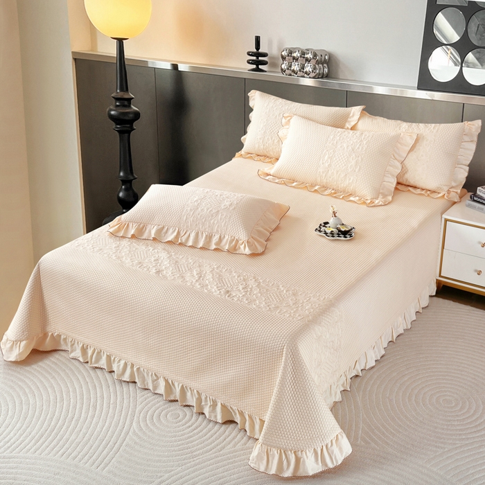 91家纺网 家纺一手货源 找家纺 OL家纺 2025新款全棉夹棉床盖三件套-欧花系列 杏仁黄