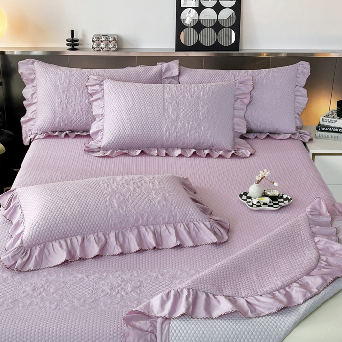 91家纺网 家纺一手货源 找家纺 OL家纺 2025新款全棉夹棉床盖三件套-欧花系列 茄花紫