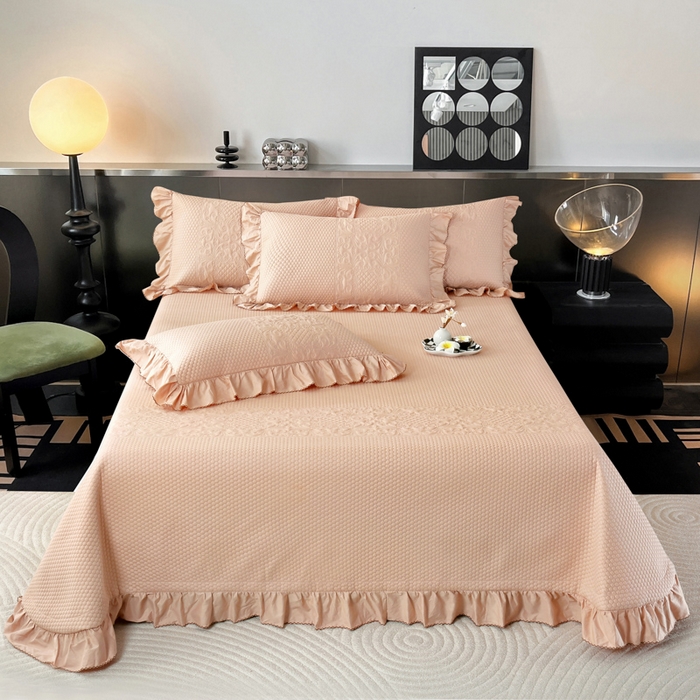 91家纺网 家纺一手货源 找家纺 OL家纺 2025新款全棉夹棉床盖三件套-欧花系列 骍刚橘