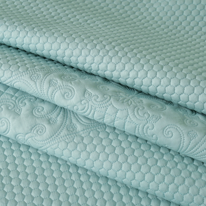 91家纺网 家纺一手货源 找家纺 OL家纺 2025新款全棉夹棉床盖三件套-欧花系列 品绿色