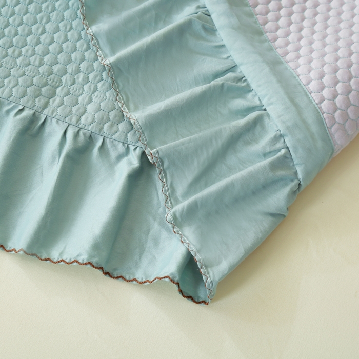 91家纺网 家纺一手货源 找家纺 OL家纺 2025新款全棉夹棉床盖三件套-欧花系列 品绿色