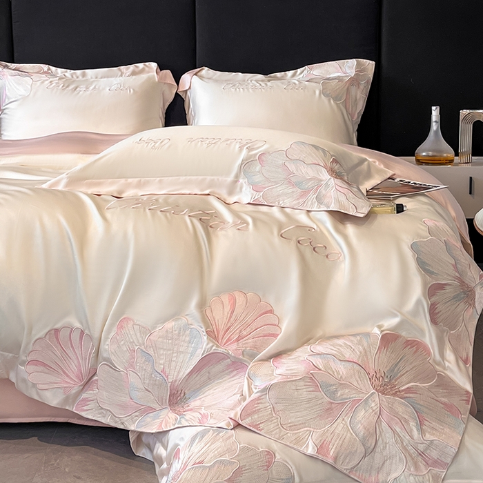 91家纺网 家纺一手货源 找家纺 置顶家纺 2025新款COCO小姐升级版水洗天丝四件套系列 COCO小姐升级版-白+粉