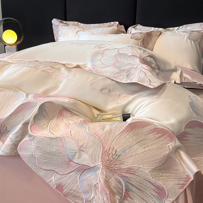 91家纺网 家纺一手货源 找家纺 置顶家纺 2025新款COCO小姐升级版水洗天丝四件套系列 COCO小姐升级版-白+粉