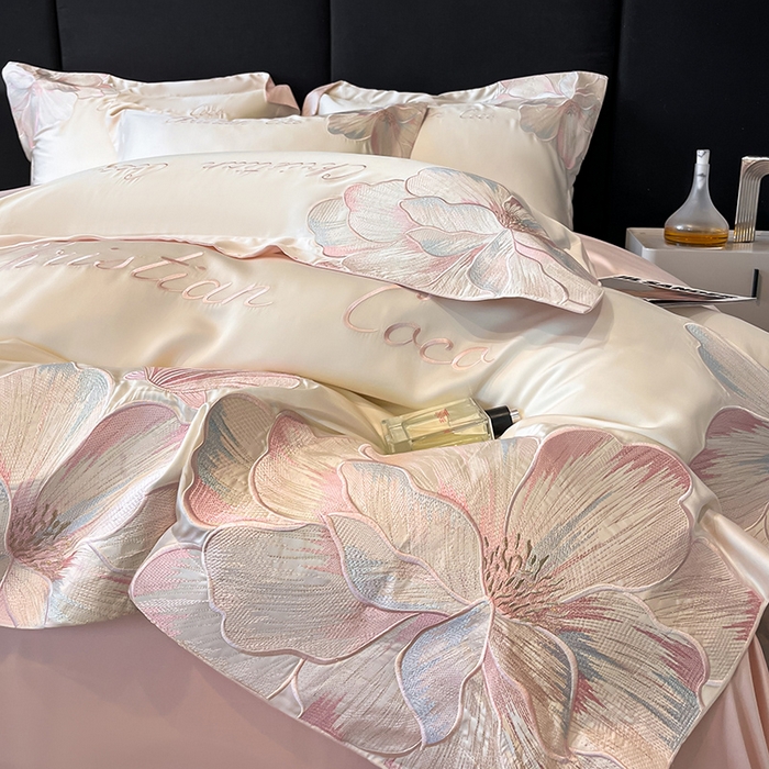 91家纺网 家纺一手货源 找家纺 置顶家纺 2025新款COCO小姐升级版水洗天丝四件套系列 COCO小姐升级版-白+粉