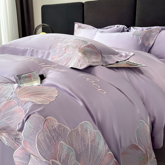 91家纺网 家纺一手货源 找家纺 置顶家纺 2025新款COCO小姐升级版水洗天丝四件套系列 COCO小姐升级版-香芋紫