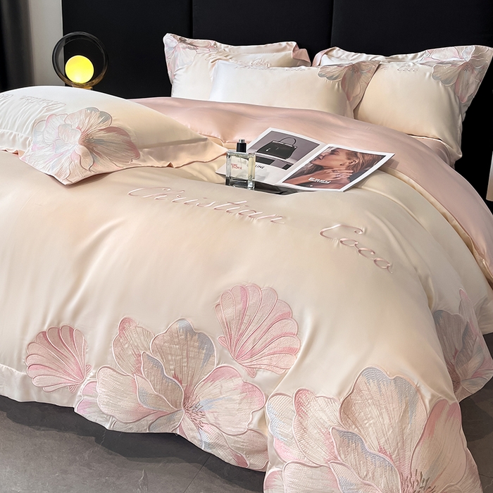 91家纺网 家纺一手货源 找家纺 置顶家纺 2025新款COCO小姐升级版水洗天丝四件套系列 COCO小姐升级版-白+粉