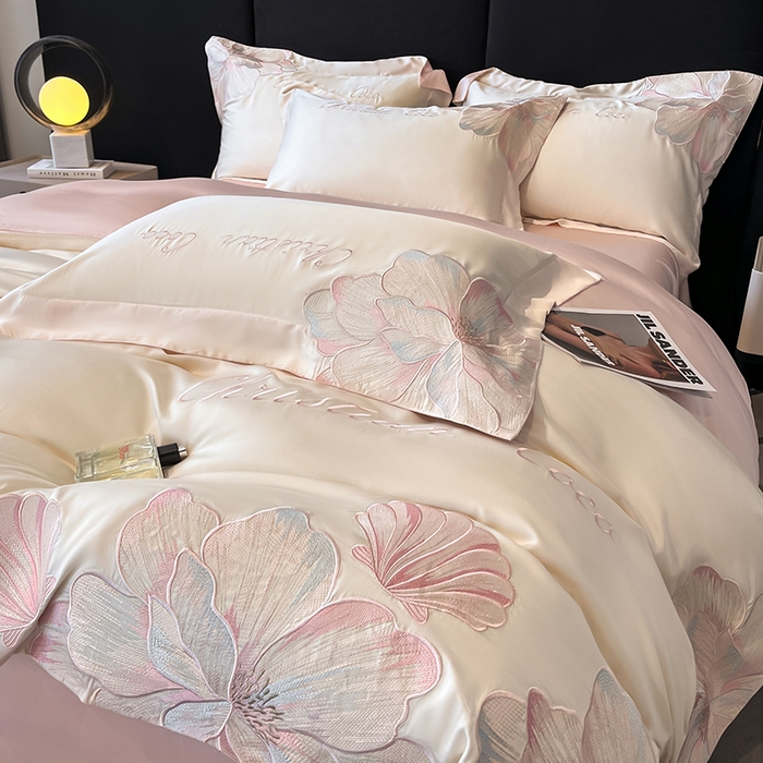 91家纺网 家纺一手货源 找家纺 置顶家纺 2025新款COCO小姐升级版水洗天丝四件套系列 COCO小姐升级版-白+粉