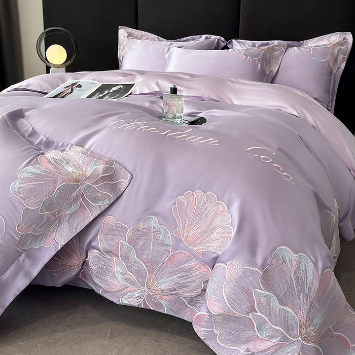 91家纺网 家纺一手货源 找家纺 置顶家纺 2025新款COCO小姐升级版水洗天丝四件套系列 COCO小姐升级版-香芋紫