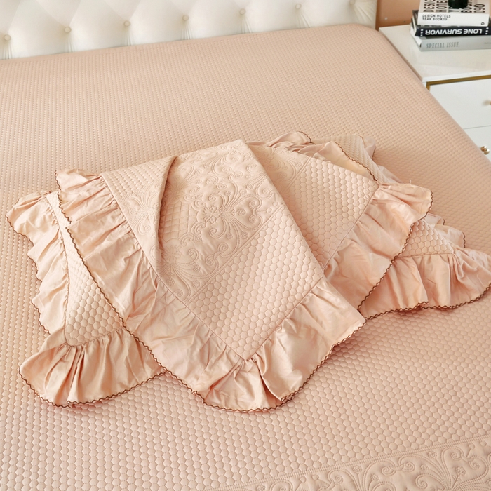 91家纺网 家纺一手货源 找家纺 OL家纺 2025新款全棉夹棉床盖三件套-欧花系列 骍刚橘