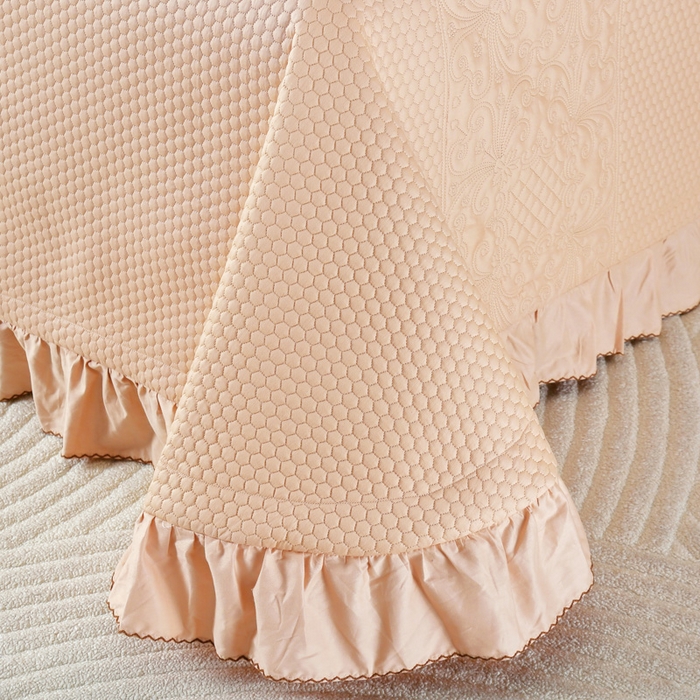 91家纺网 家纺一手货源 找家纺 OL家纺 2025新款全棉夹棉床盖三件套-欧花系列 骍刚橘