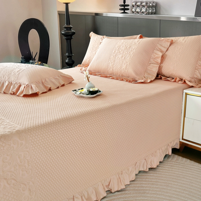 91家纺网 家纺一手货源 找家纺 OL家纺 2025新款全棉夹棉床盖三件套-欧花系列 骍刚橘